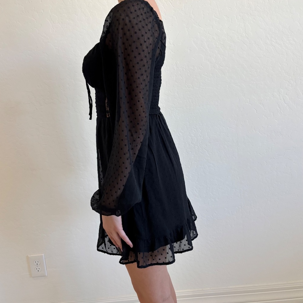 NWT Hollister Black Swiss Dot Corset Mini Dress - Long Sleeve Lace Detail, XS - Picture 9 of 13